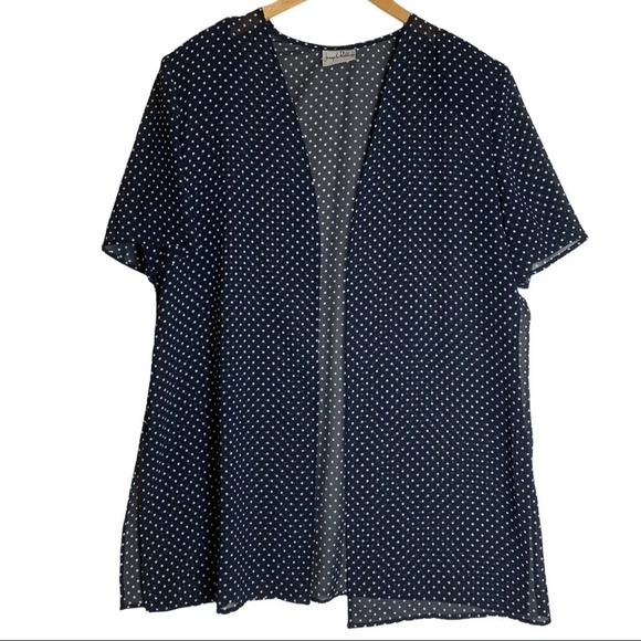 Joseph Ribkoff Vintage Navy & Polka Dot Sheer  Light Weight Open Front Cardigan - Picture 1 of 9